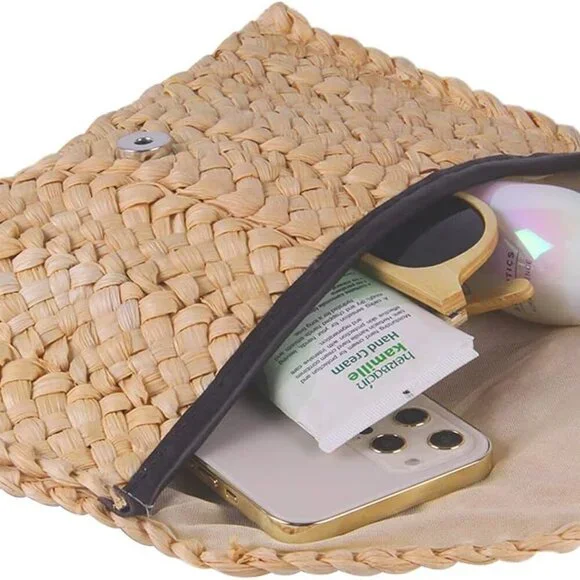 Straw Clutch Purses for Women Summer Beach Bags Envelope Woven Clutch Handbags - Picture 3 of 9